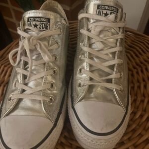 Metallic silver converse sneakers (trending)